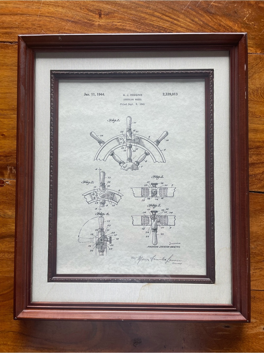 Vintage 1944 Higgins Boat Steering Wheel Patent Print WWII Maritime History Art
